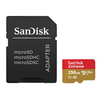 SanDisk Extreme microSDXC 256 GB + SD Adapter 190 MB/s & 130 MB/s Read/Write A2 C10 V30 UHS-I U3